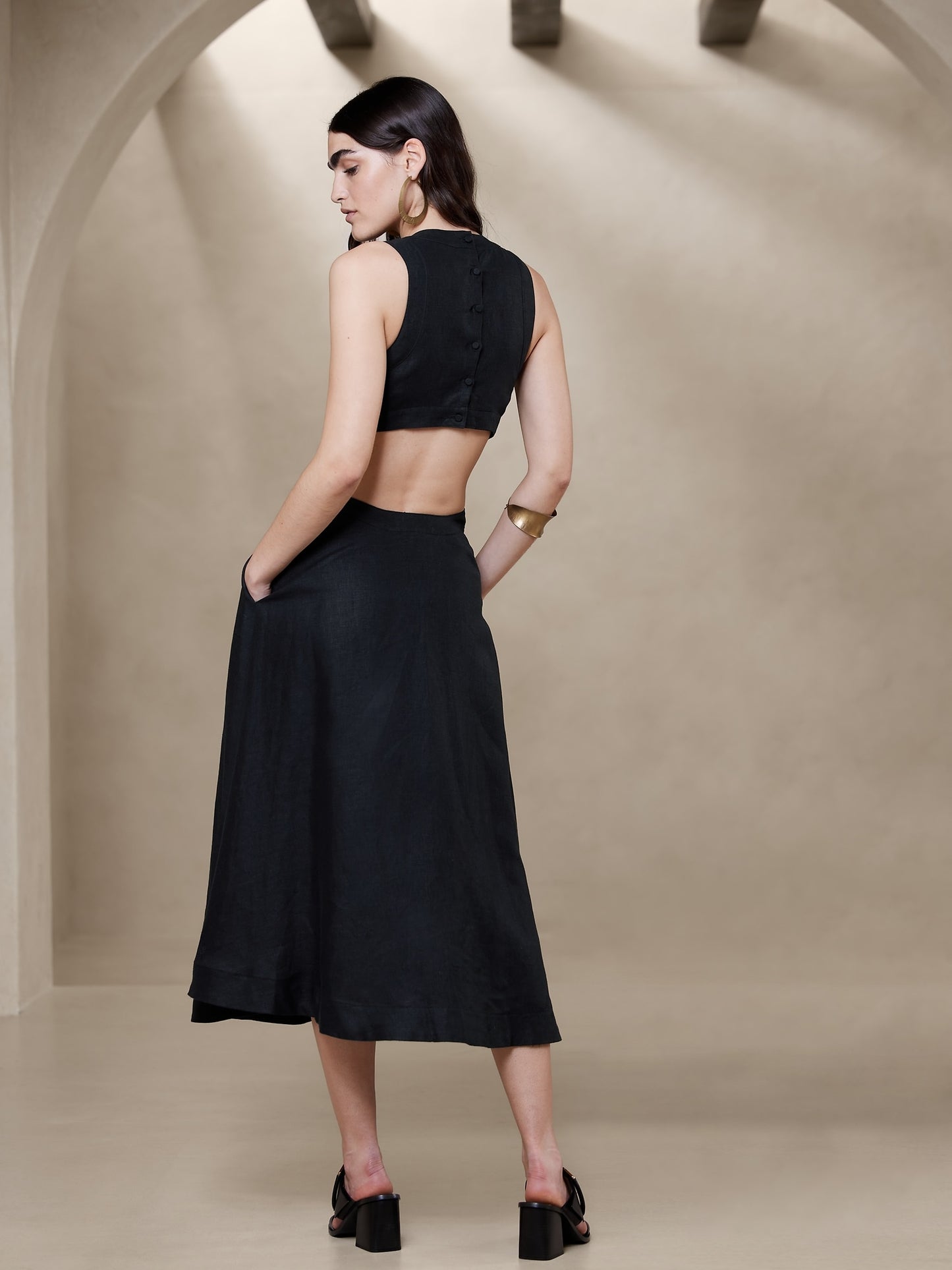 Lina Linen Cutout Midi Dress