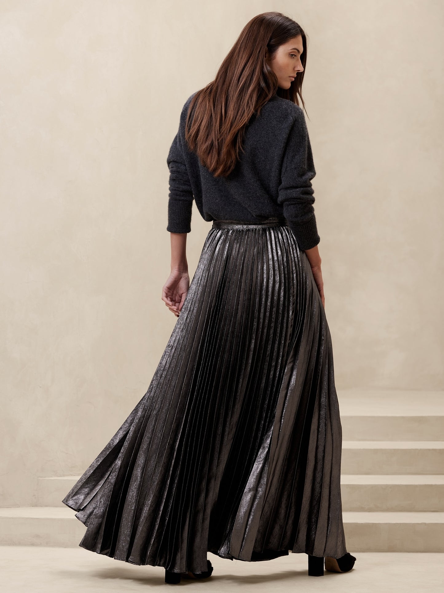 Malia Metallic Pleated Skirt