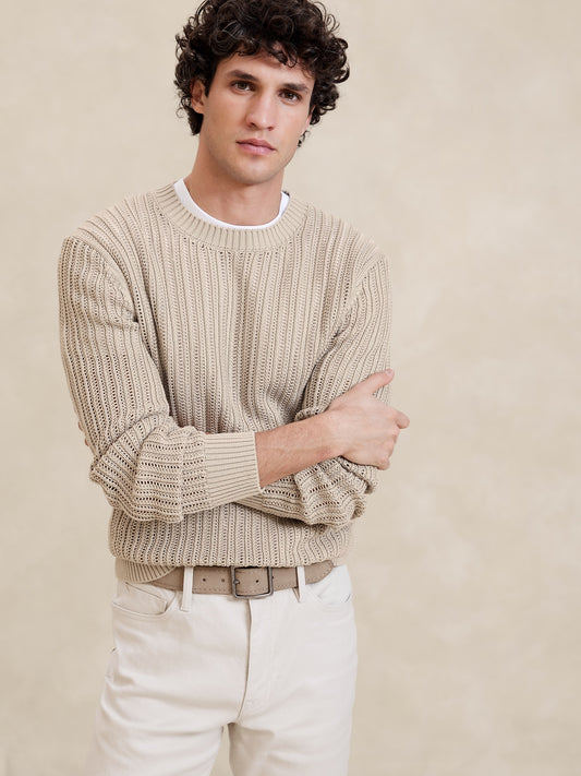 Textured Cotton Crew-Neck Sweater
