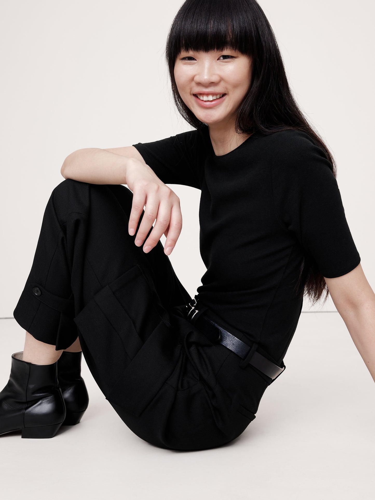 تي شيرت مضلع بأكمام حتى الكوع