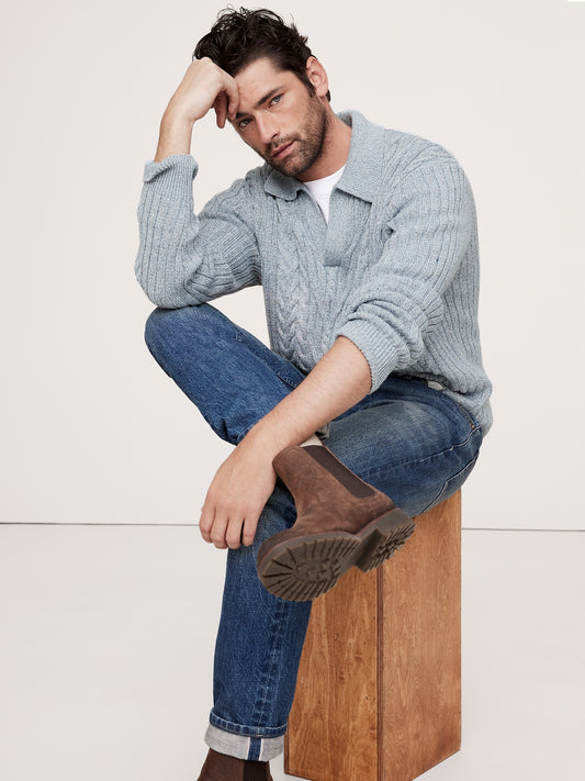 بلوزة بولو مريحة قطن كابل محبوكة