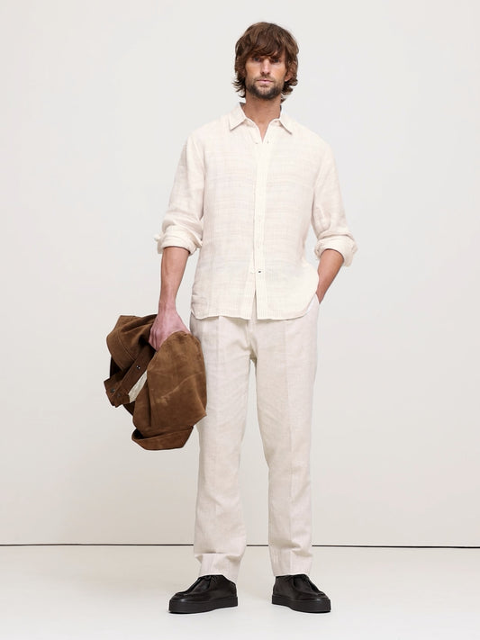 Standard-Fit Texture-Stripe Linen Shirt