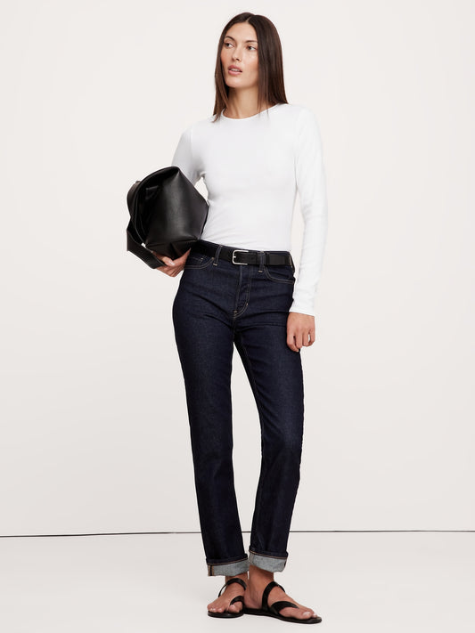 Ribbed Long-Sleeve Crew-Neck T-Shirt