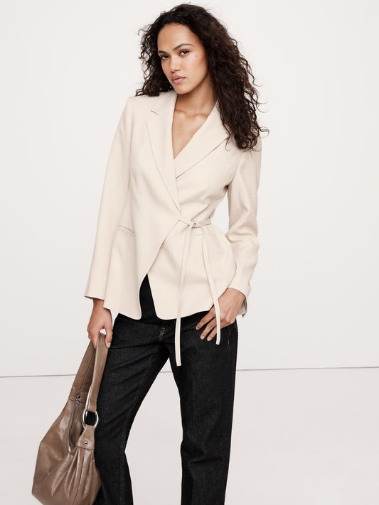 Drapey Twill Wrap Blazer