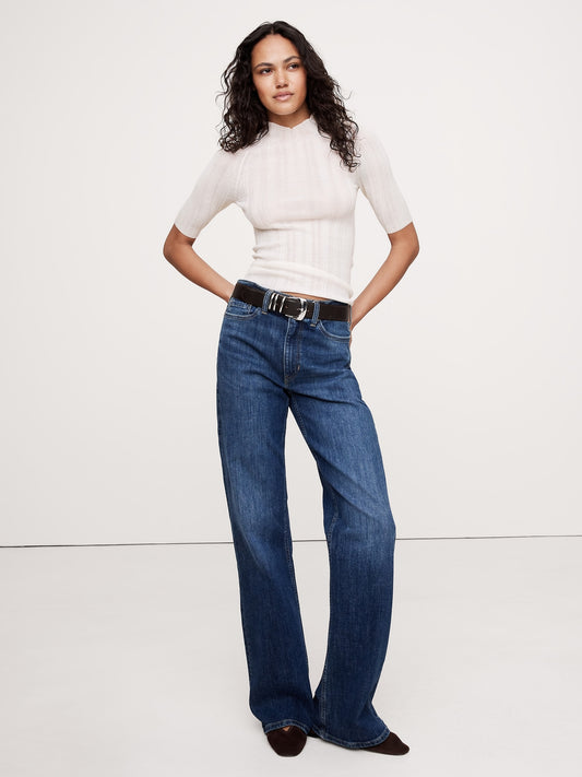 سترة ميرينو مضلع بفتحة ياقة وهمية وأكمام للكوع