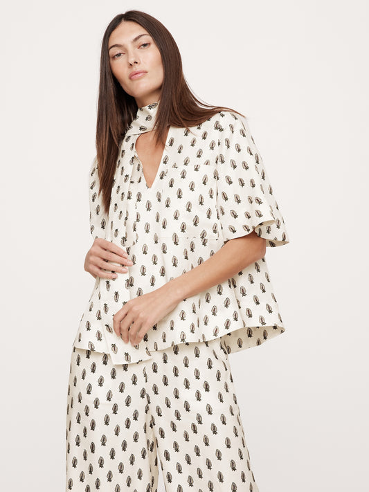 بلوزة فيسكوز-كتان برباط عنق