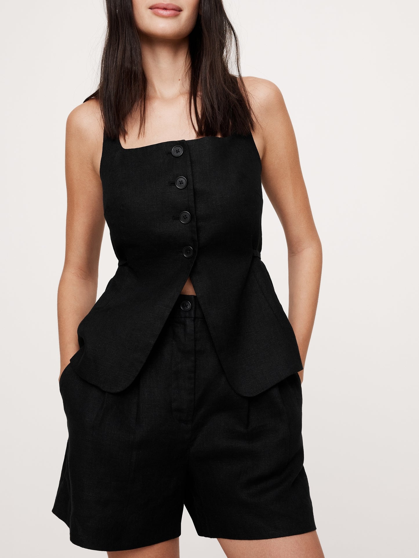 شورت سوهو كتان بخصر مرتفع