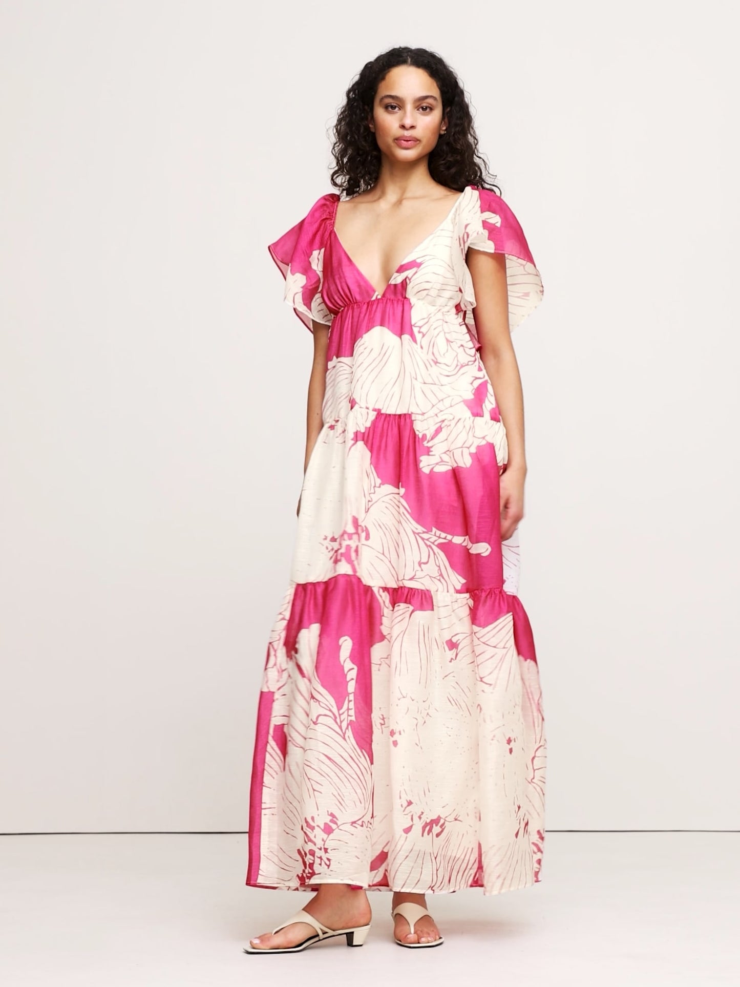 Linen-Silk Tiered Maxi Dress