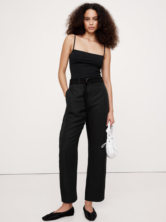 بنطال تنسيل™-كتان بخصر مرتفع وقصّة ساق برميلية