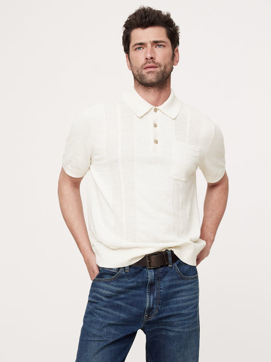 Linen-Cotton Ribbed Sweater Polo