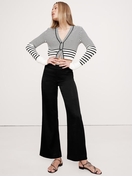 Mid-Rise Kick-Flare Satin Ankle Pant