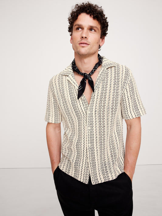 Relaxed-Fit Wavy Stripe Cotton Resort Shirt