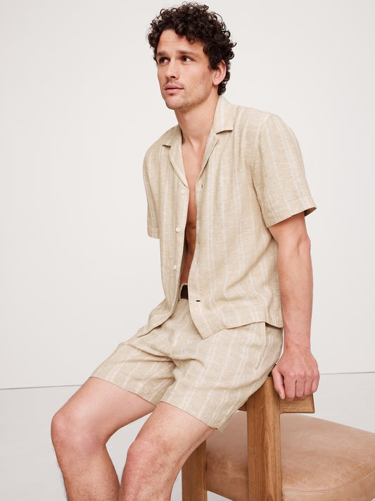 Standard-Fit Stripe Linen-Viscose Resort Shirt
