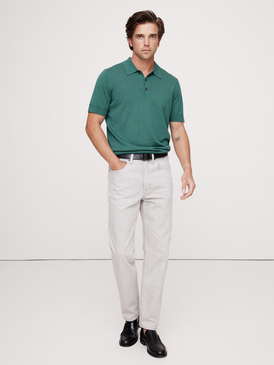 بلوزة بولو كشمير-حرير بأكمام قصيرة