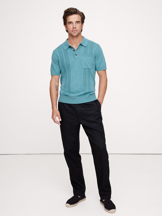 Linen-Cotton Ribbed Sweater Polo