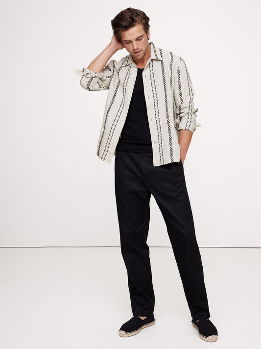 Standard-Fit Embroidered Linen Long-Sleeve Resort Shirt