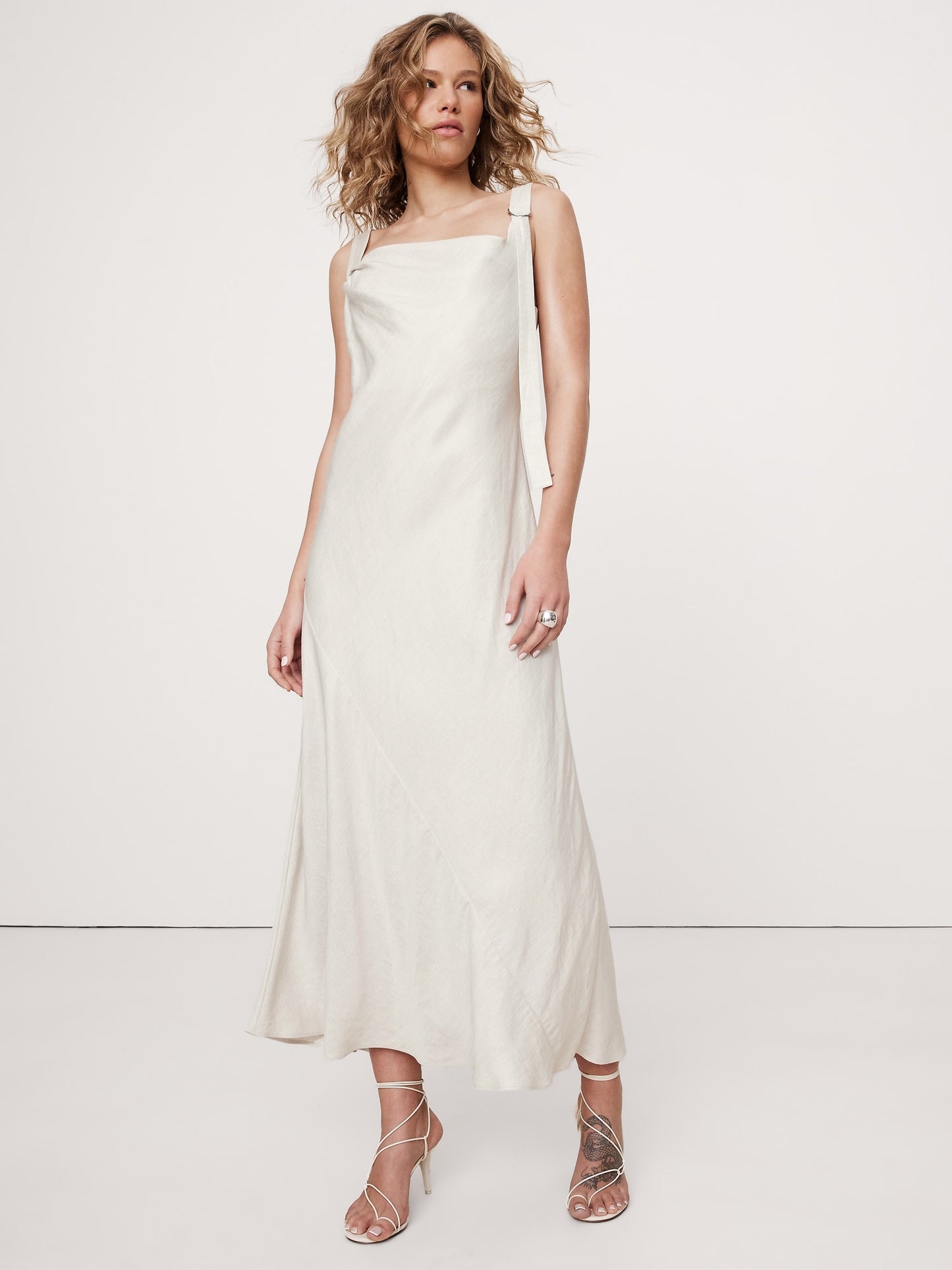 Draped Viscose-Linen Maxi Dress
