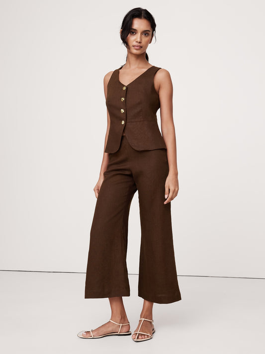 Mid-Rise Kick-Flare Linen Ankle Pant