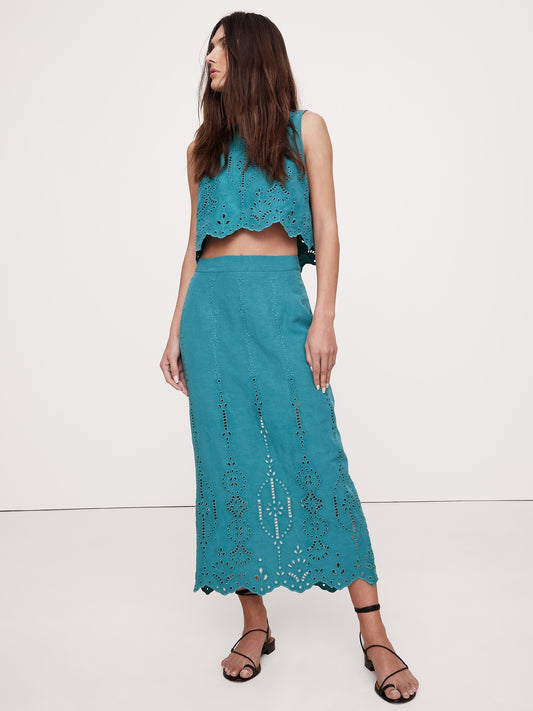 TENCELâ„¢-Linen Eyelet Long Midi Skirt