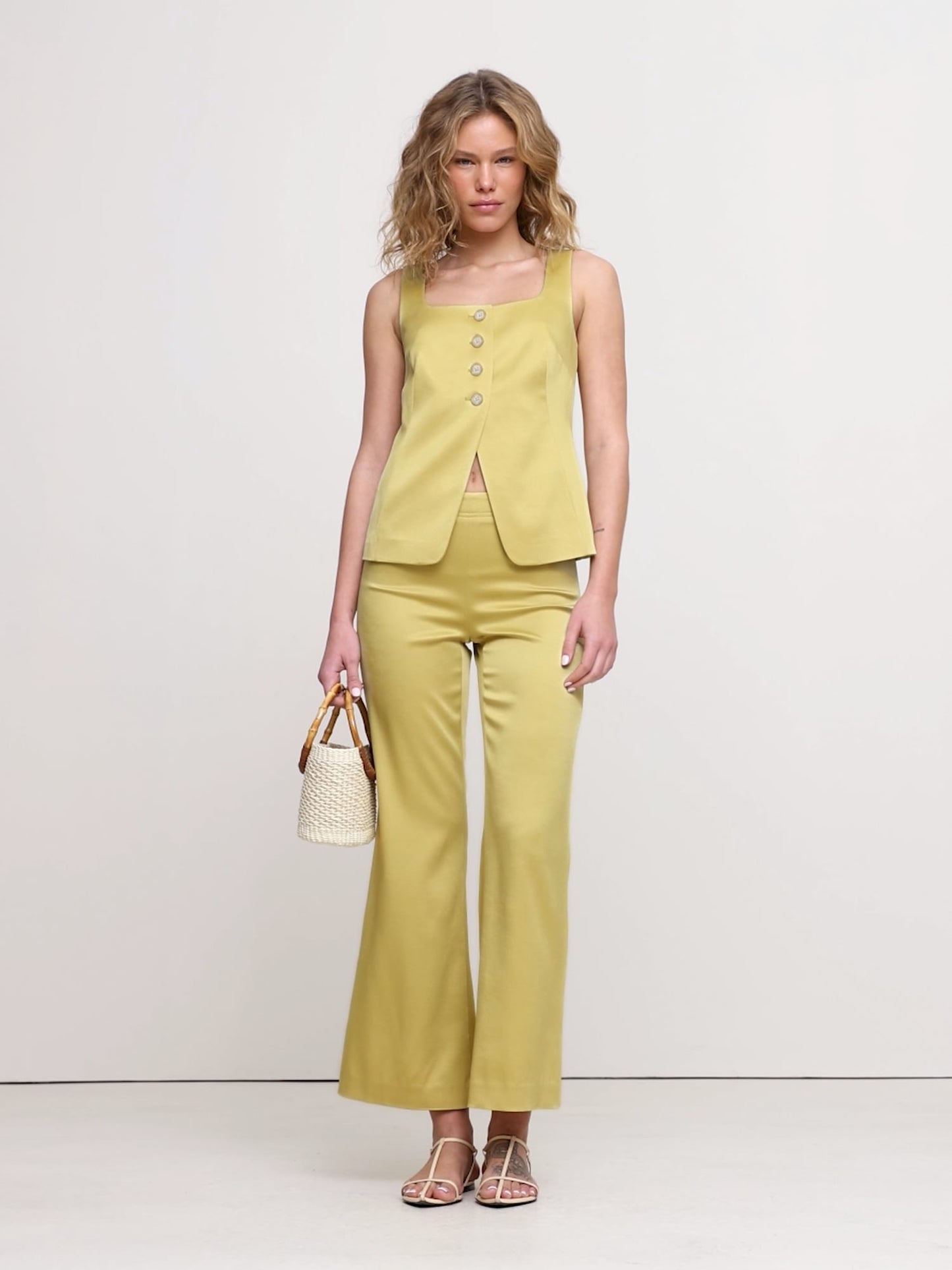 Mid-Rise Kick-Flare Satin Ankle Pant