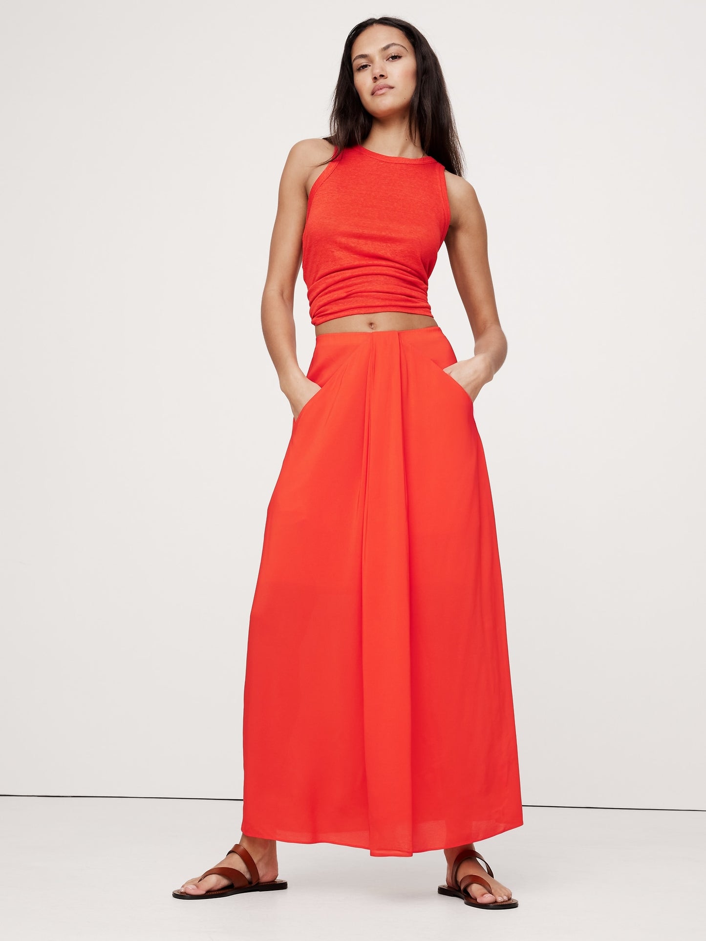 Stretch-Crepe Drape Front Maxi Skirt