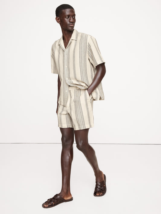 7" Stripe Linen-Cotton Pull-On Short