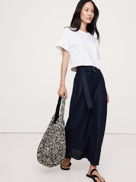 Belted Linen Maxi Skirt