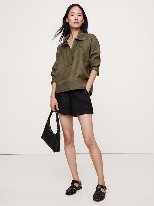 بلوزة بوب أوفر فيسكوز وكتان بقصة واسعة