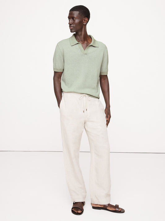 Cotton-Linen Johnny-Collar Sweater Polo