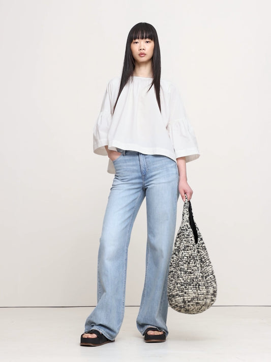 بلوزة قطن بوبلين مكشكشة قصة واسعة