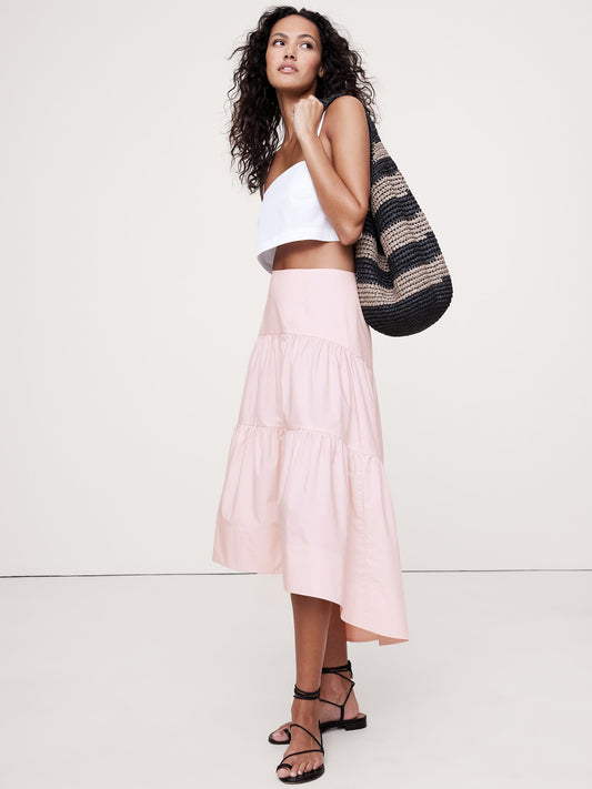 Cotton Poplin Drop-Waist Tiered Skirt