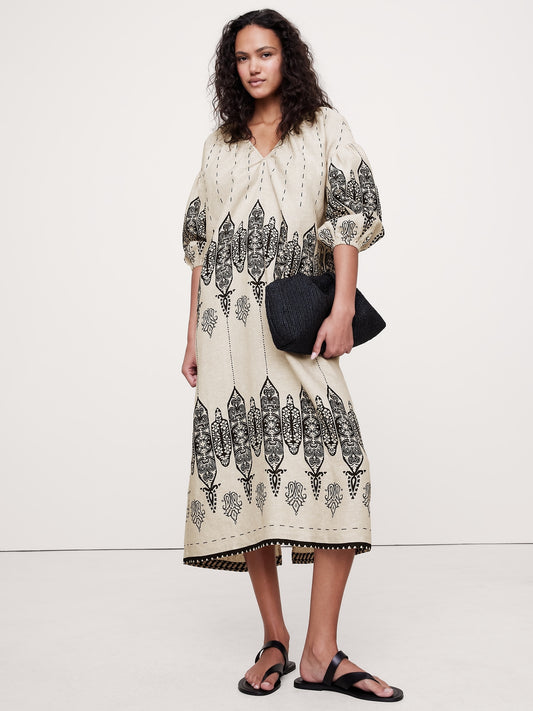 Linen V-Neck Maxi Dress