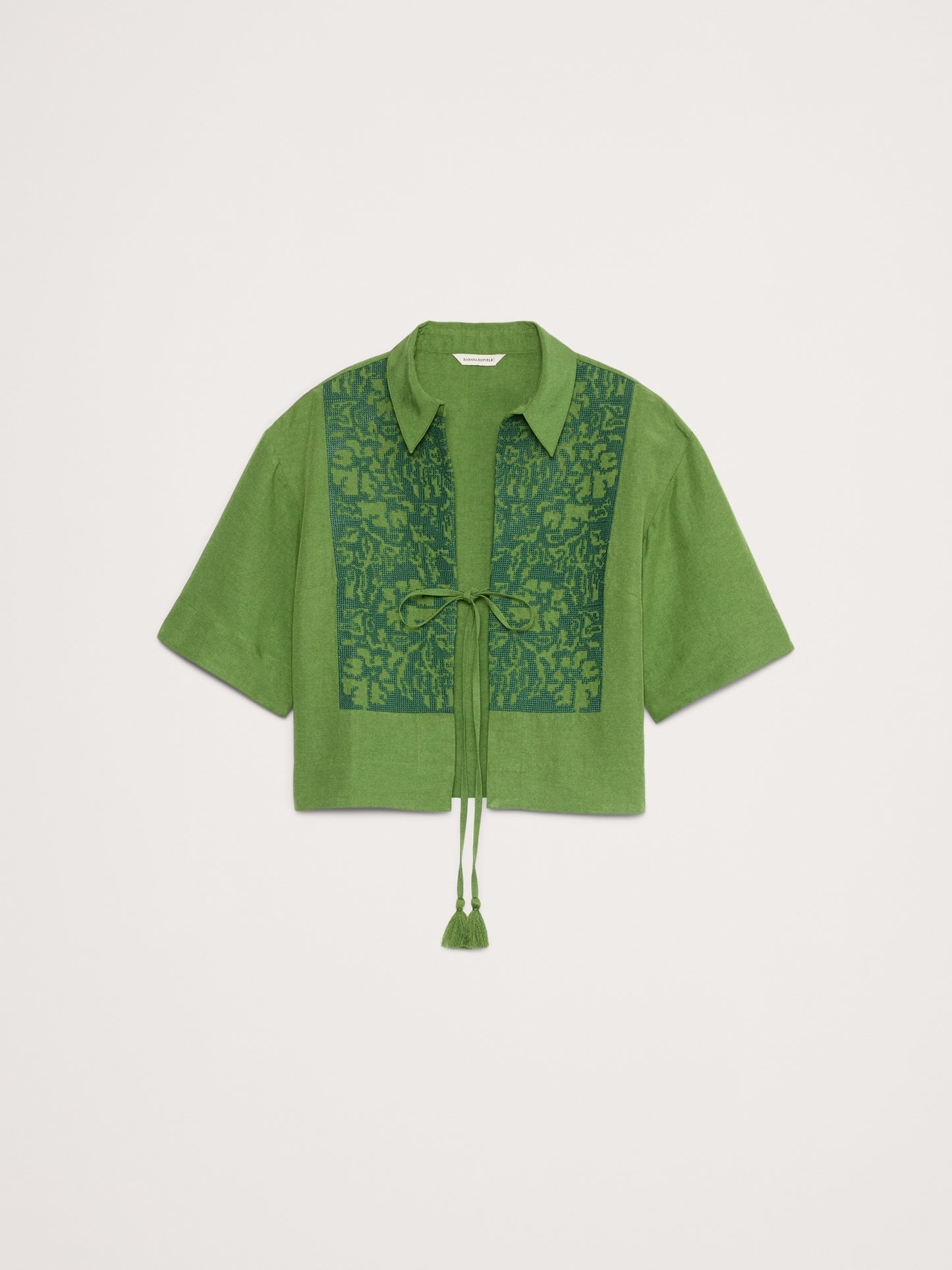 Embroidered Tencel™ -Linen Tie-Front Top