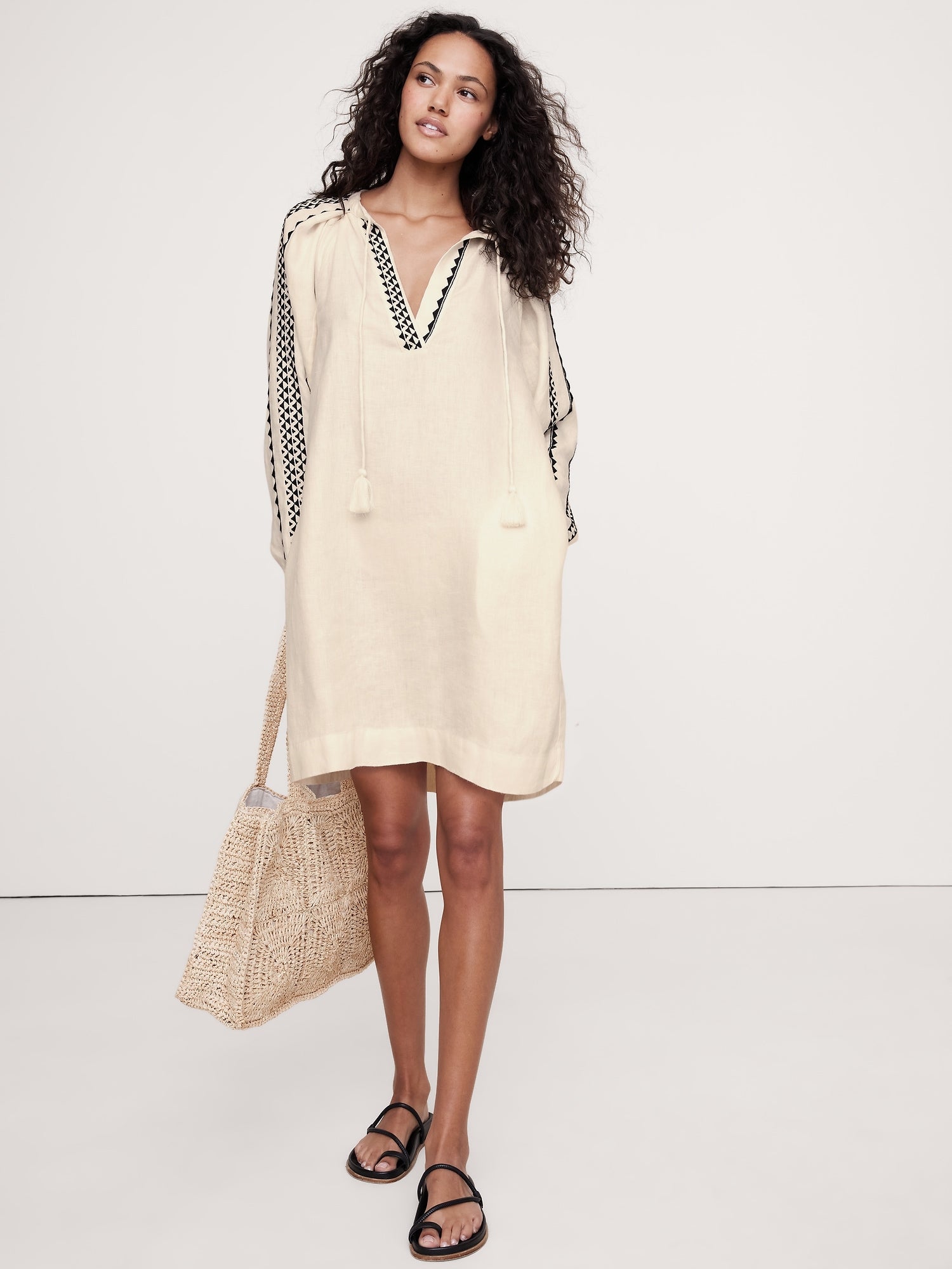 Embroidered Linen Peasant Dress Embroidered Linen Peasant Dress