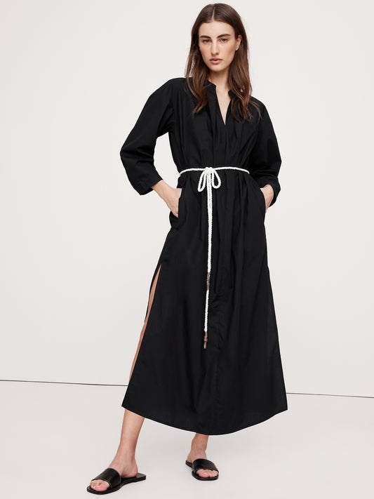 Cotton Poplin Split-Neck Shirt Dress