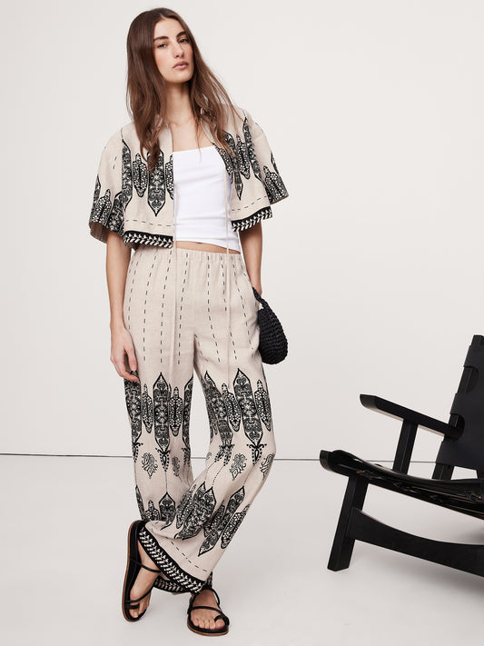 Pull-On Wide-Leg Linen Pant