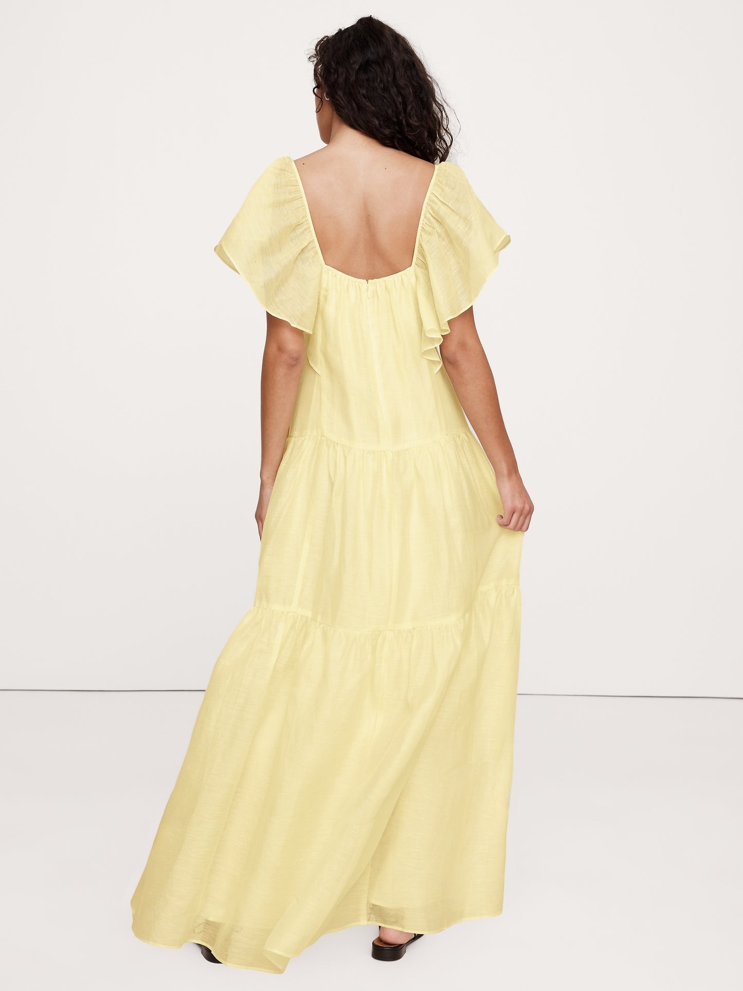 Linen-Silk Tiered Maxi Dress