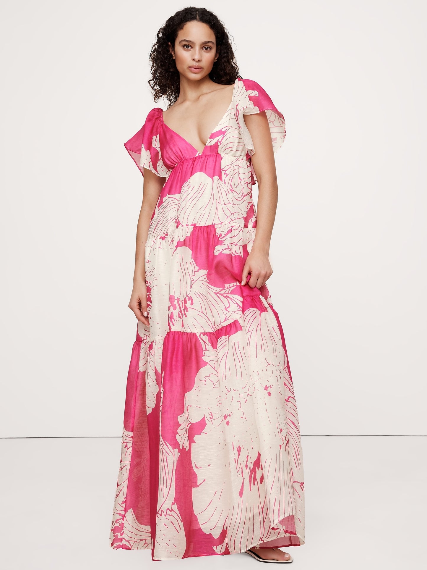 Linen-Silk Tiered Maxi Dress