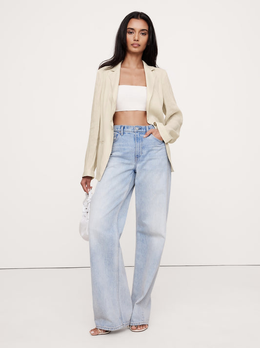 سترة بليزر كتان وفيسكوز بظهر مفتوح