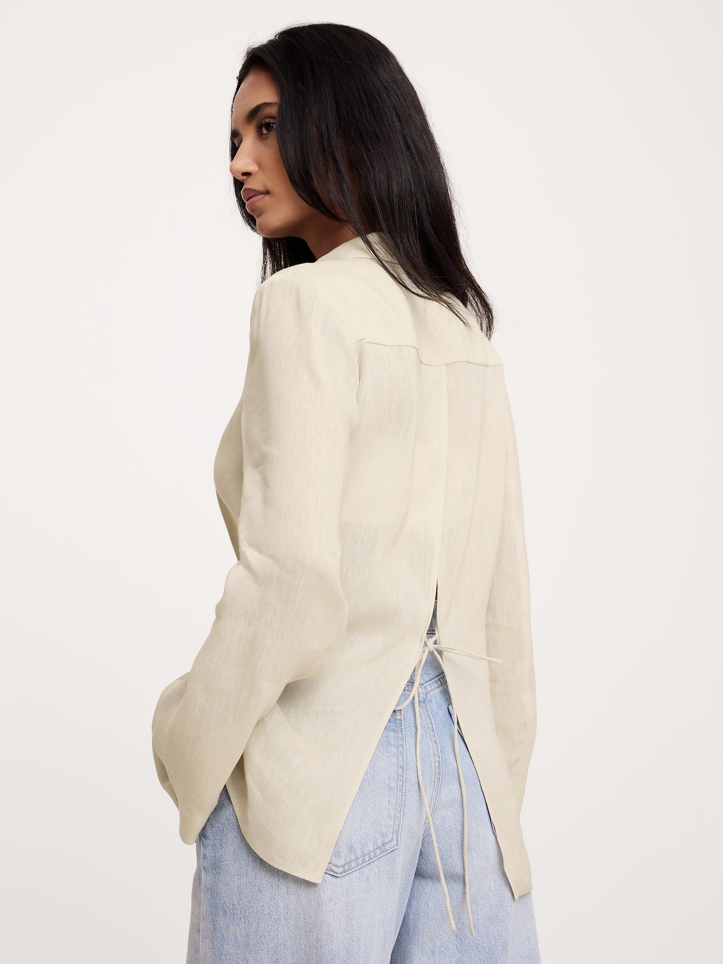 Linen-Viscose Open-Back Blazer