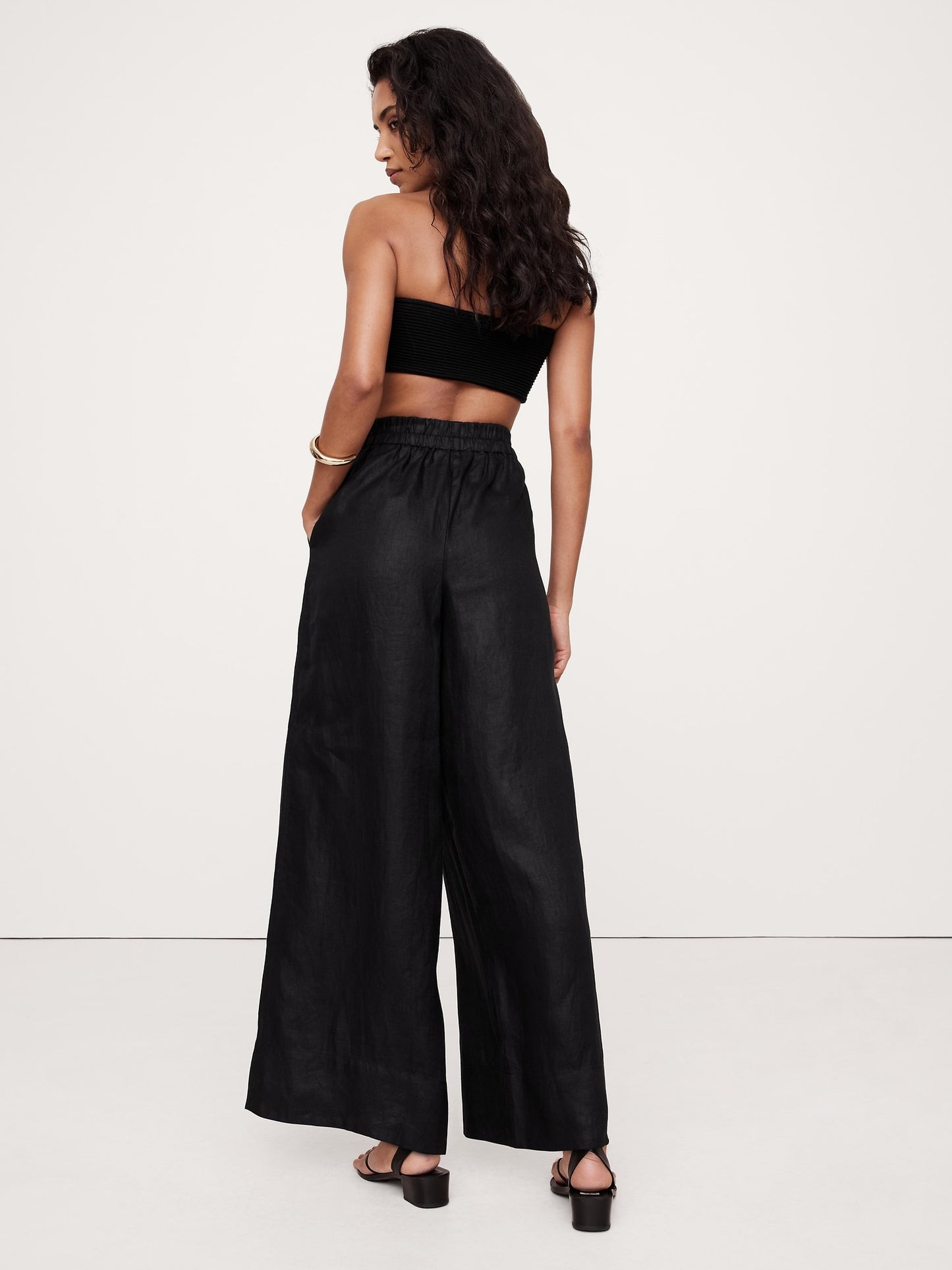 Wide-Leg Linen Pull-On Ankle Pant