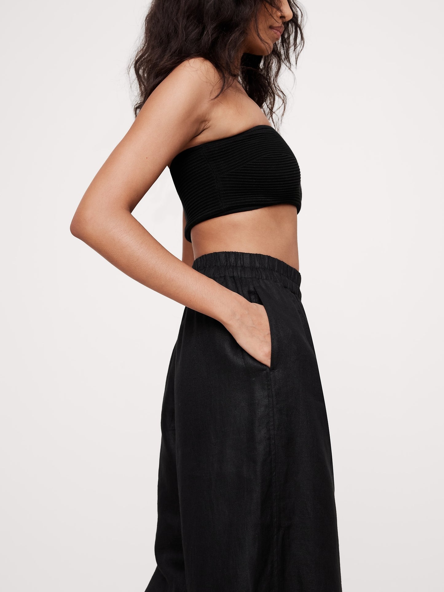 Wide-Leg Linen Pull-On Ankle Pant