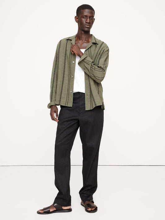 Standard-Fit Embroidered Linen Long-Sleeve Resort Shirt