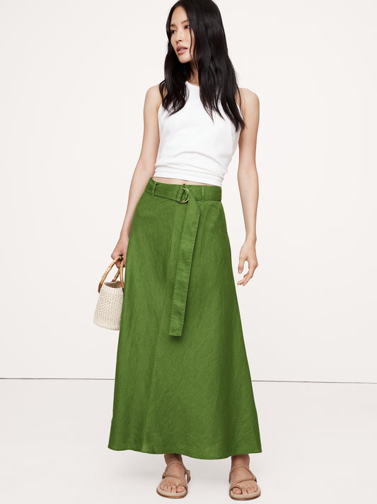 Belted Linen Maxi Skirt
