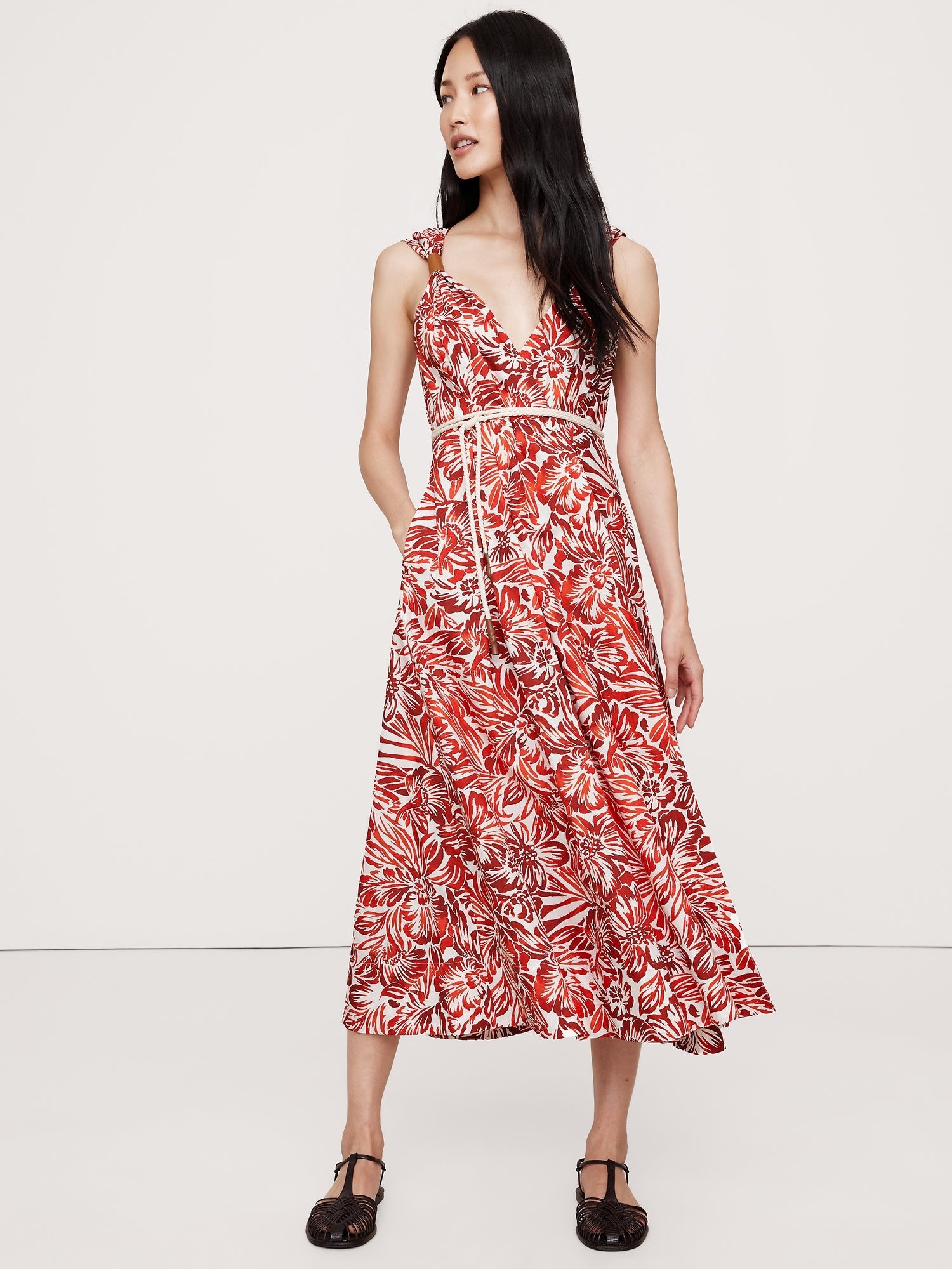 banana republic red wrap dress Linen-Blend Wrap Midi Dress