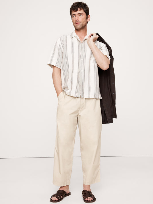 Loose Cotton Poplin Pull-On Cropped Pant