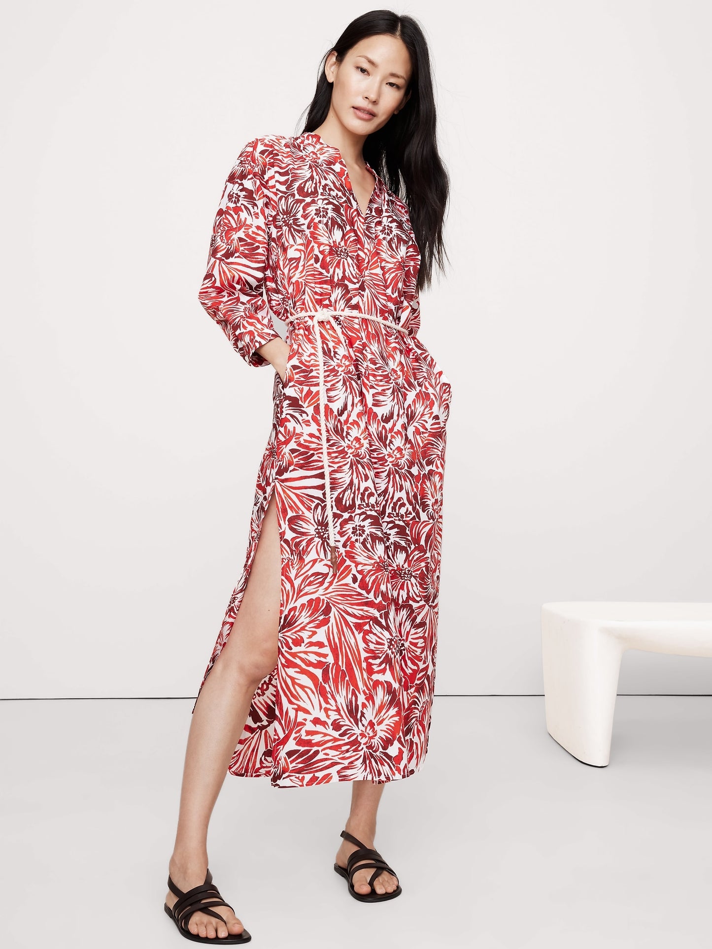 Cotton Poplin Split-Neck Shirt Dress
