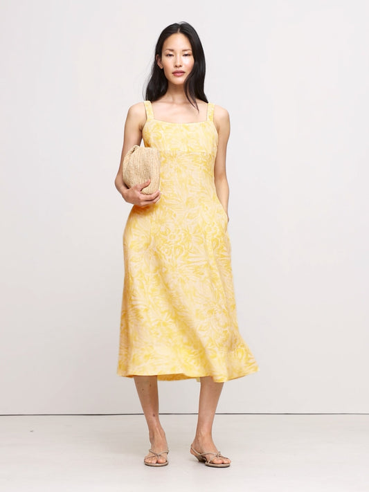 Linen Square-Neck Midi Dress