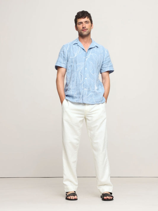 Standard-Fit Embroidered Linen-Cotton Resort Shirt