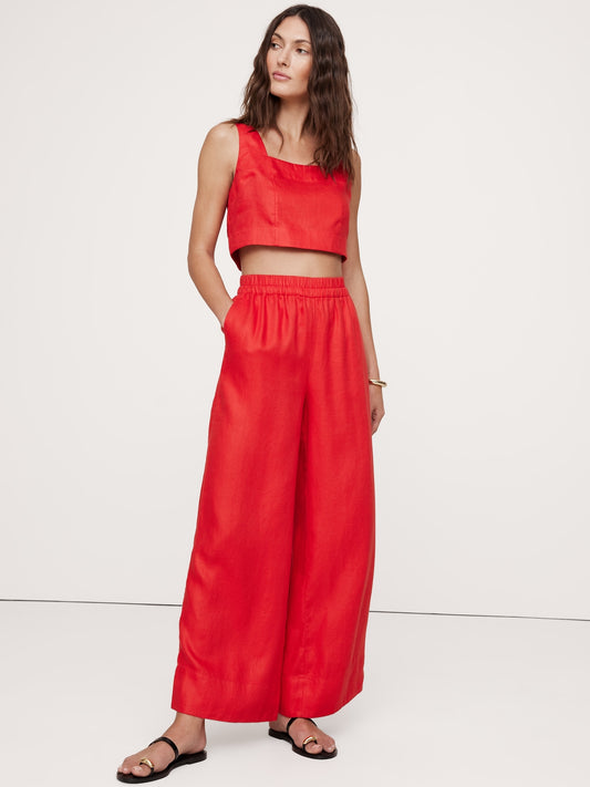 High-Rise Wide-Leg Linen Pull-On Ankle Pant